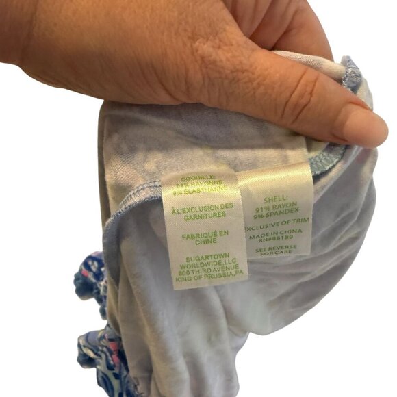 Lilly Pulitzer Blue Tropical Print Pom-Pom Off-Shoulder Romper XXS - Picture 7 of 7